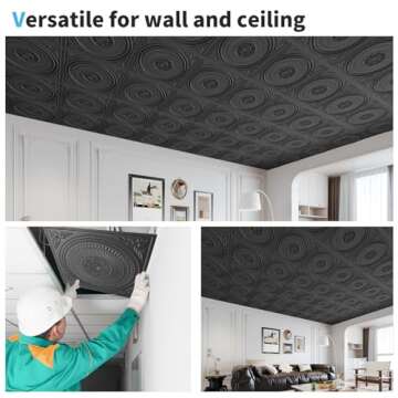 Art3d 12-Pack Drop Ceiling Tiles 2x2 FT, Decorative Easy Install PVC Ceiling Panels for Interior Kitchen Bathroom Basement, 24x24 Inch, Black
