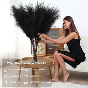 8 Pcs 45 inch Tall Faux Pampas Grass Decor, Large Artificial Black Pompous Grass Bulk, Long Fake Pompas for Floor Vase Filler, Wedding, Baby Shower, Home and Boho Decor (Black)