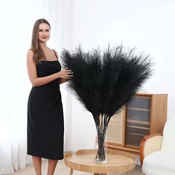 8 Pcs 45 inch Tall Faux Pampas Grass Decor, Large Artificial Black Pompous Grass Bulk, Long Fake Pompas for Floor Vase Filler, Wedding, Baby Shower, Home and Boho Decor (Black)