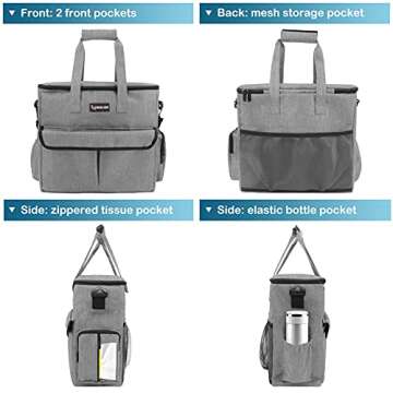 Henkelion Dog Travel Bag for Supplies with 2 Collapsible Water Bowls and 2 Food Containers, Weekend Dog Travel Kit with Pet Travel Accessories Organizer, Airline Approved Pet Travel Set - Grey