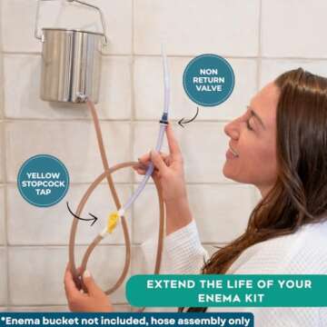 PE Premium Enema Replacement Silicone Enema Hose Tube - Reusable for Coffee & Water Colon Cleanse. 6.75 Foot Long Silicone Hose, 5 Tips Included. Detox for Men and Women