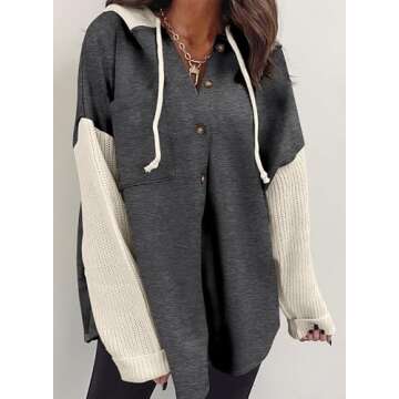 SHEWIN Womens Hoodies Casual Long Sleeve Solid Lightweight Button Oversized Sweatshirt for Women Fas...