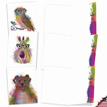 The Best Card Company - 10 Unique Blank Watercolor Animal Note Card Box Set 4 x 5 Inch + Envelopes (...