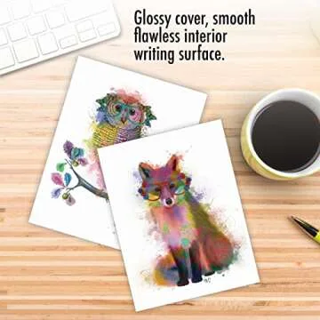 The Best Card Company - 10 Unique Blank Watercolor Animal Note Card Box Set 4 x 5 Inch + Envelopes (10 Unique Designs) Kids Greeting Cards, Camp Stationery, Funky Rainbow Wildlife M4948OCB-B1x10-NB
