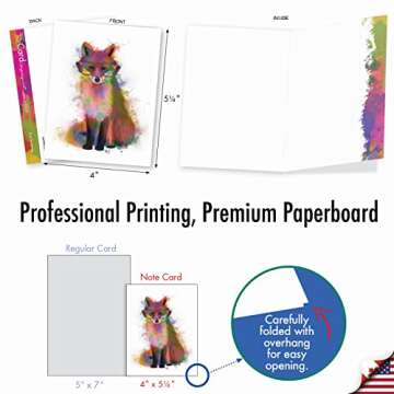 The Best Card Company - 10 Unique Blank Watercolor Animal Note Card Box Set 4 x 5 Inch + Envelopes (10 Unique Designs) Kids Greeting Cards, Camp Stationery, Funky Rainbow Wildlife M4948OCB-B1x10-NB