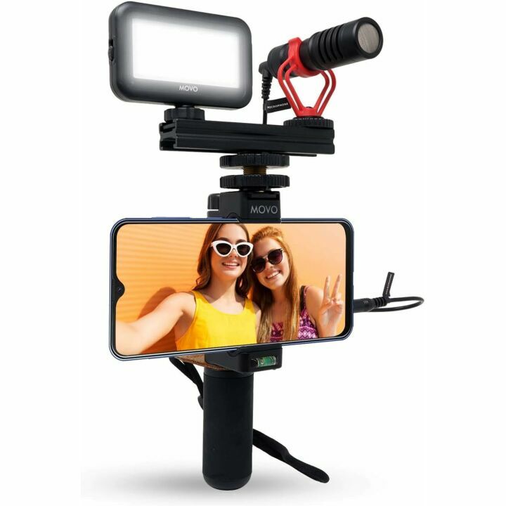 Movo Smartphone Kit Bundle - Microphone, Grip & Light