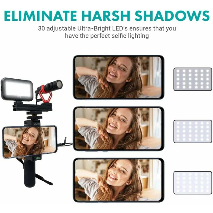 Movo Smartphone Kit Bundle - Microphone, Grip & Light