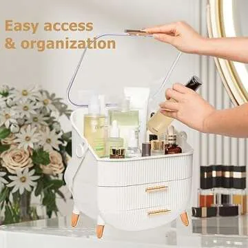 ZOOFOX 3 Pack Makeup Organizer, Cosmetics Storage Display Case with Lipstick and Makeup Brush Organizer, Portable Handle Skincare Holder for Bathroom Countertop, Dresser