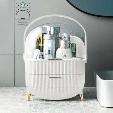 ZOOFOX 3 Pack Makeup Organizer, Cosmetics Storage Display Case with Lipstick and Makeup Brush Organizer, Portable Handle Skincare Holder for Bathroom Countertop, Dresser