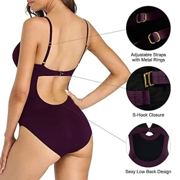 Hilor Women's One Piece Swimsuits Twist Keyhole Bathing Suit Ruched Tummy Control Swimwear Deep Merlot 18