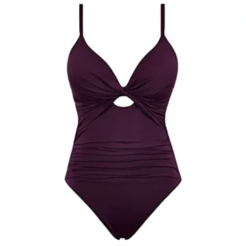 Hilor Women's One Piece Swimsuits Twist Keyhole Bathing Suit Ruched Tummy Control Swimwear Deep Merlot 18