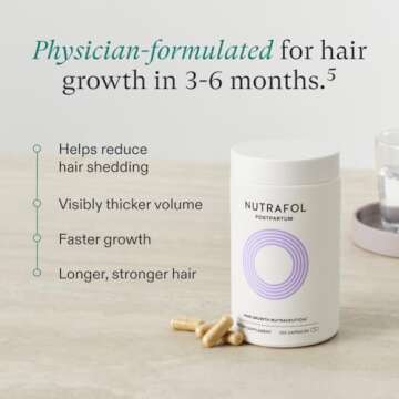 Nutrafol Postpartum Hair Growth Supplements, Clinically Tested for Visibly Thicker Hair and Less She...
