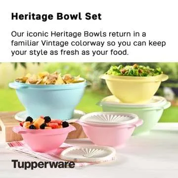 Tupperware Heritage Collection, 8 Cup Bowl with Starburst Lid 4 Pack, Vintage Multi Color, Dishwashe...