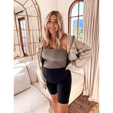 FULLSOFT Maternity Biker Shorts with Pockets Over Belly Summer 8'' High Waisted Workout Gym Active Pregnancy Short Leggings(Black,Medium)