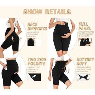 FULLSOFT Maternity Biker Shorts with Pockets Over Belly Summer 8'' High Waisted Workout Gym Active Pregnancy Short Leggings(Black,Medium)