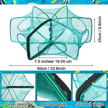 Woanger 3 Pcs Minnow Trap, Include 2 Fishing Bait Trap 1 Cylindrical Hexagon Crab Crawfish Trap, Lobster Shrimp Collapsible Cast Nets Portable Folded Fishing Accessories,12x21.65 Inches