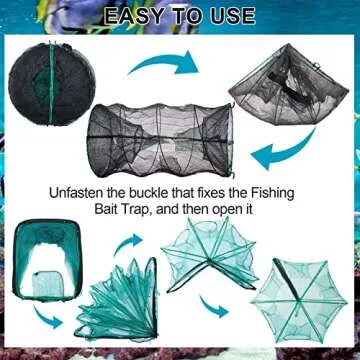 Woanger 3 Pcs Minnow Trap, Include 2 Fishing Bait Trap 1 Cylindrical Hexagon Crab Crawfish Trap, Lobster Shrimp Collapsible Cast Nets Portable Folded Fishing Accessories,12x21.65 Inches