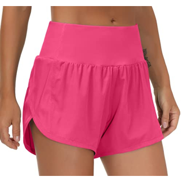 THE GYM PEOPLE Women's High Waisted Running Shorts Quick Dry Athletic Workout Shorts with Mesh Liner...