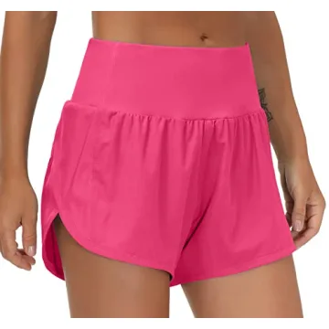 THE GYM PEOPLE Women's High Waisted Running Shorts Quick Dry Athletic Workout Shorts with Mesh Liner...