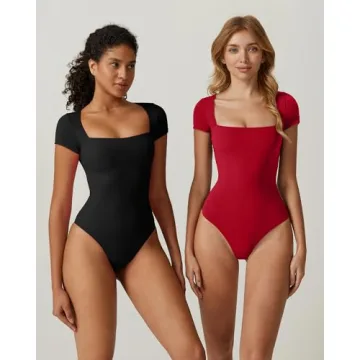 QINSEN Short Sleeve Bodysuit for Women - Fiery Red Style