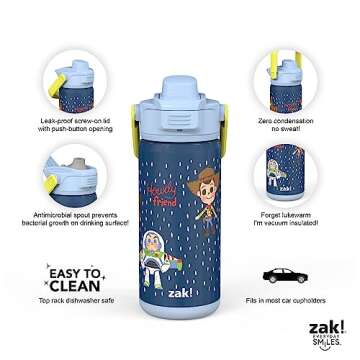 zak! Beacon Insulated Bottle, Disney Pixar Toy Story 4 - 14 oz - Durable Stainless Steel - Double-Wa...