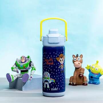 zak! Beacon Insulated Bottle, Disney Pixar Toy Story 4 - 14 oz - Durable Stainless Steel - Double-Wall Vacuum Insulation, Silicone Spout & Push-Button, Leak-Proof Lid - Dishwasher Safe