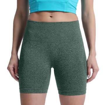 Aoxjox Contour Seamless Workout Biker Shorts for Women Tummy Control High Waisted Athletic Booty Running Yoga Short 5" (Storm Green Marl, Small)