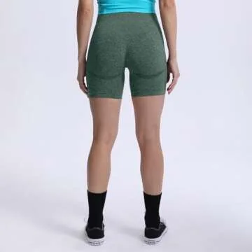 Aoxjox Contour Seamless Workout Biker Shorts for Women Tummy Control High Waisted Athletic Booty Running Yoga Short 5" (Storm Green Marl, Small)