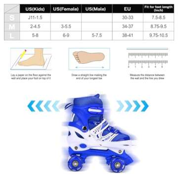 Roller Skates for Girls and Kids, 4 Sizes Adjustable Roller Skates, with All Wheels Light up, Fun Il...