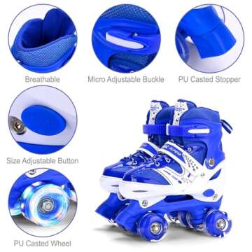 Roller Skates for Girls and Kids, 4 Sizes Adjustable Roller Skates, with All Wheels Light up, Fun Illuminating for Girls and Kids, Roller Skates for Kids Beginners, Pink