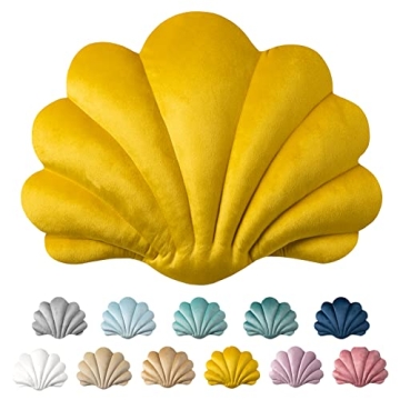 Ashler 3D Throw Pillows Shell Shaped Accent Pillow - Soft Velvet Cushion - Yellow 18x13