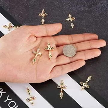 FASHEWELRY 5Pcs CZ Cross Charms for Jewelry Making
