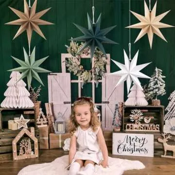 SUNBEAUTY Sage Green 9-Pointed 12 Inch Paper Star Lanterns Christmas Hanging Lamp Paper Decorations Shade Wedding Birthday Christmas Home Party Decorations