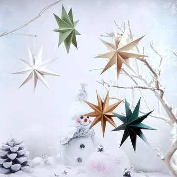 SUNBEAUTY Sage Green 9-Pointed 12 Inch Paper Star Lanterns Christmas Hanging Lamp Paper Decorations Shade Wedding Birthday Christmas Home Party Decorations