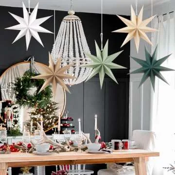 SUNBEAUTY Sage Green 9-Pointed 12 Inch Paper Star Lanterns Christmas Hanging Lamp Paper Decorations Shade Wedding Birthday Christmas Home Party Decorations