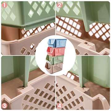 DVHOK 4Pcs Stackable Storage Basket Organizer for Food Snacks Toys Toiletries Plastic Storage Bins Multicolor