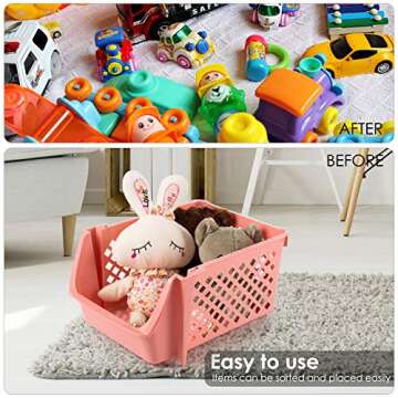 DVHOK 4Pcs Stackable Storage Basket Organizer for Food Snacks Toys Toiletries Plastic Storage Bins Multicolor