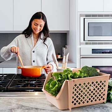 DVHOK 4Pcs Stackable Storage Basket Organizer for Food Snacks Toys Toiletries Plastic Storage Bins Multicolor