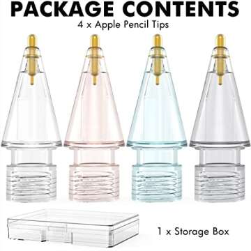 NIUTRENDZ 4 Pack Replacement Tips for Apple Pencil 2nd Generation and 1st Generation Fine Point Metal Tip, Wear-Resistant & Precise Control (1.95mm, Clear + Pink + Blue + Grey)