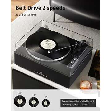 ANGELS HORN Bluetooth Vinyl Record Player - High-Fidelity 2-Speed Turntable with Built-in Speakers -...