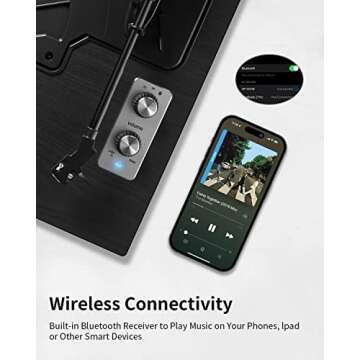 ANGELS HORN Bluetooth Vinyl Record Player - High-Fidelity 2-Speed Turntable with Built-in Speakers - Includes Phono Preamp & Magnetic AT-3600L Cartridge - Black Classic Edition