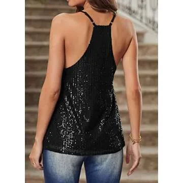Lime Flare Women Sexy V Neck Sparkle Cami Tank Top