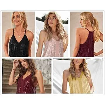 Lime Flare Women Sexy V Neck Sparkle Cami Tank Top