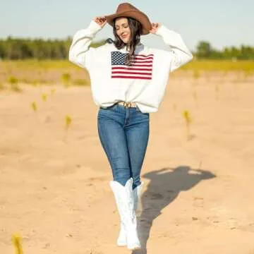 Platikly White Cowboy Boots for Women - Rhinestone Wide Calf Cowgirl Boots, Knee High Western Footwe...