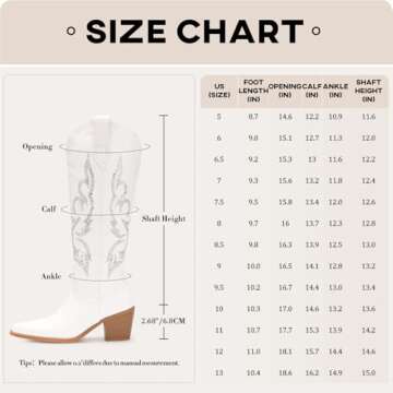 Platikly White Cowboy Boots for Women - Rhinestone Wide Calf Cowgirl Boots, Knee High Western Footwear, Glitter Sparkly Tall Design with Embroidery, Classic Country Style Pull On Zipper US 8