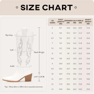 Platikly White Cowboy Boots for Women - Rhinestone Wide Calf Cowgirl Boots, Knee High Western Footwear, Glitter Sparkly Tall Design with Embroidery, Classic Country Style Pull On Zipper US 8
