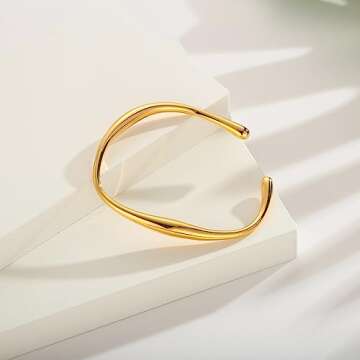 WOWORAMA Dainty Gold Cuff Bracelets for Women 18K Gold Plated Teardrop Open Cuff Bangles Irregular Adjustable Gold Bracelets Simple Minimalist Bangle Bracelets