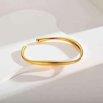 WOWORAMA Dainty Gold Cuff Bracelets for Women 18K Gold Plated Teardrop Open Cuff Bangles Irregular Adjustable Gold Bracelets Simple Minimalist Bangle Bracelets