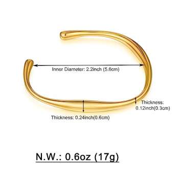 WOWORAMA Dainty Gold Cuff Bracelets for Women 18K Gold Plated Teardrop Open Cuff Bangles Irregular Adjustable Gold Bracelets Simple Minimalist Bangle Bracelets