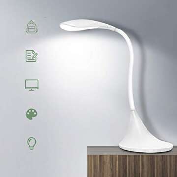 luckxuan Reading Lamp Simple Desk Lamp, LED Desk Light with 3 Lighting Modes for Home and Office Flexible Study Lamp with USB Charging Port, Touch Control Desk Light